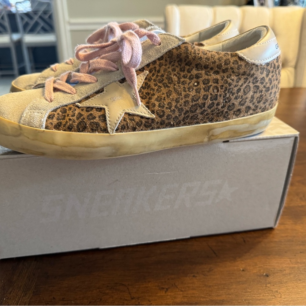 Golden Goose Leopard Print Sneakers with Pink Accents